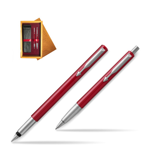 Parker Fountain + Ballpoint Pen Gift Set Vector Red CT in double wooden box Honey Double Maroon