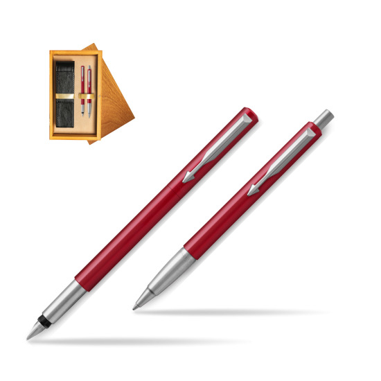 Parker Fountain + Ballpoint Pen Gift Set Vector Red CT in double wooden box Honey Double Ecru