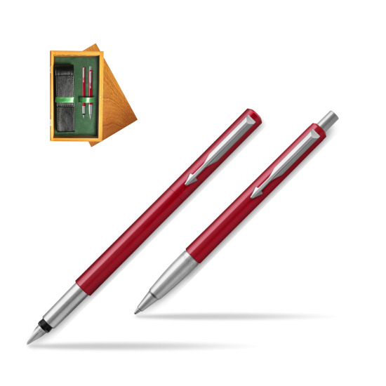 Parker Fountain + Ballpoint Pen Gift Set Vector Red CT in double wooden box Honey Green