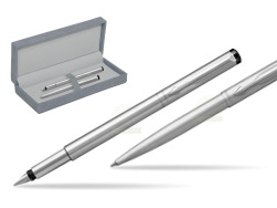 Parker Vector Stainless Steel CT Penna Stilografica + Parker Vector Stainless Steel CT Penna a Sfera in suede box grey