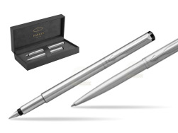 Parker Vector Stainless Steel CT Penna Stilografica + Parker Vector Stainless Steel CT Penna a Sfera in original Parker Prestige box