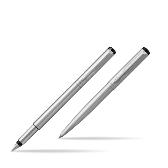 Parker Vector Stainless Steel CT Penna Stilografica + Parker Vector Stainless Steel CT Penna a Sfera