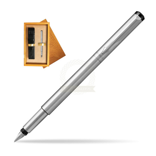 Parker Vector Stainless Steel Penna Stilografica in single wooden box Honey Single Ecru
