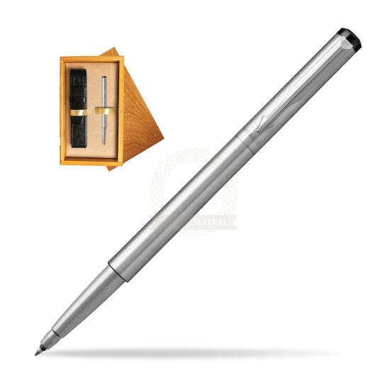 Parker Vector Stainless Steel Rollerball Pen in single wooden box Honey Single Ecru
