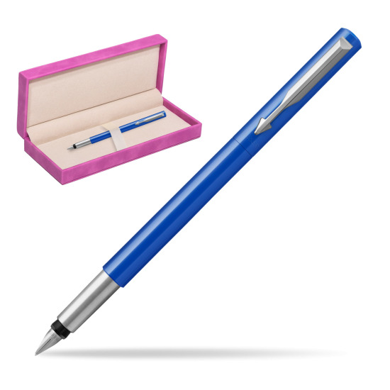 Parker Vector Blue Fountain Pen in suede box fuchsia