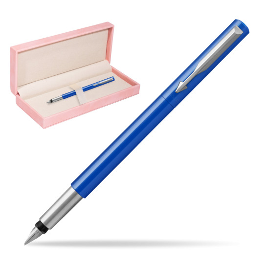 Parker Vector Blue Fountain Pen in suede box pink