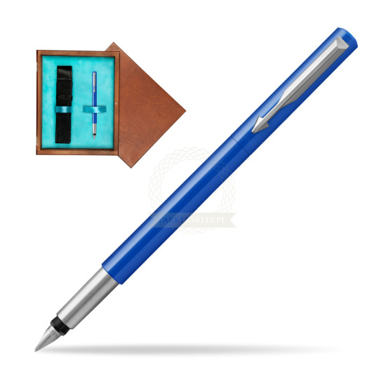 Parker Vector Blue Fountain Pen in single wooden box Mahogany Single Turquoise 