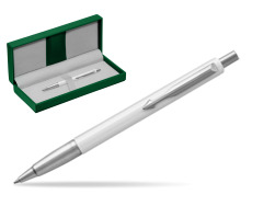 Parker Vector White Ballpoint Pen in the green leather box