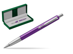 Parker Vector Purple Ballpoint Pen in the green leather box
