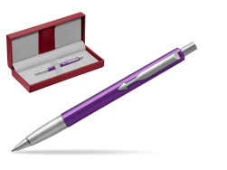 Parker Vector Purple Ballpoint Pen in the red leather box
