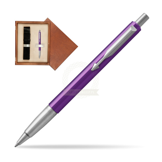 Parker Vector Purple Kugelschreiber in single wooden box Mahogany Single Ecru