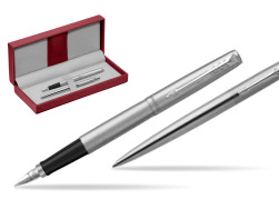Parker Jotter Stainless Steel Chrome Color Trim CT Stylo-plume + Stylo-bille in a Gift Box in the red leather box