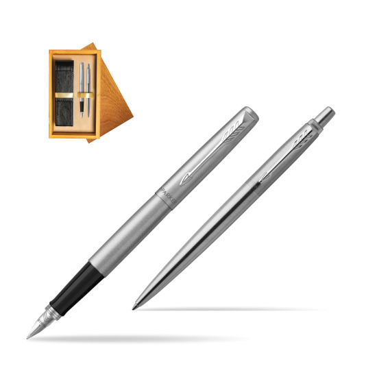 Parker Jotter Stainless Steel Chrome Color Trim  CT Fountain Pen + Ballpoint Pen in a Gift Box in double wooden box Honey Double Ecru
