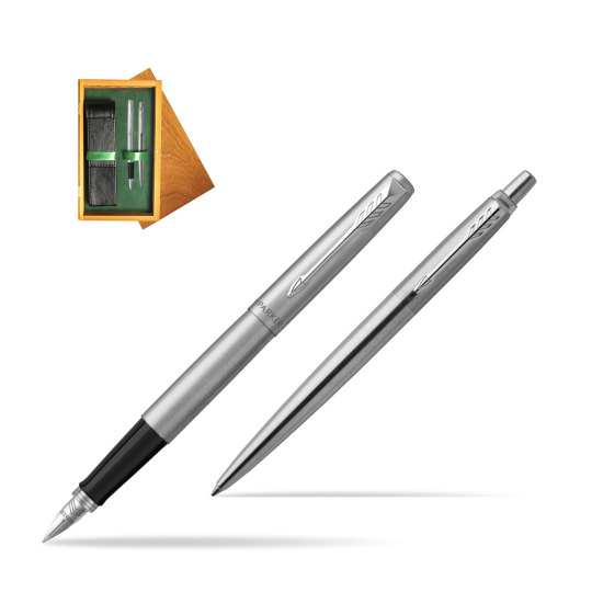 Parker Jotter Stainless Steel Chrome Color Trim  CT Fountain Pen + Ballpoint Pen in a Gift Box in double wooden box Honey Green