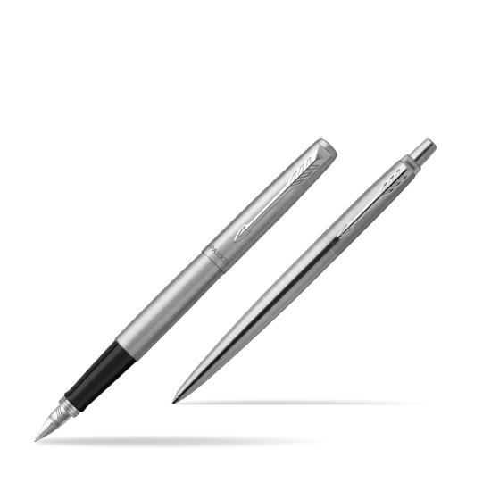 Parker Jotter Stainless Steel Chrome Color Trim  CT Fountain Pen + Ballpoint Pen in a Gift Box