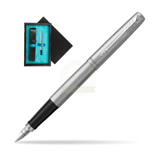 Parker Jotter Stainless Steel CT Penna Stilografica in single wooden box Black Single Turquoise
