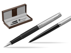 Parker Jotter Bond Street Black CT Stylo-plume + Stylo-bille in a Gift Box in the brown leather box