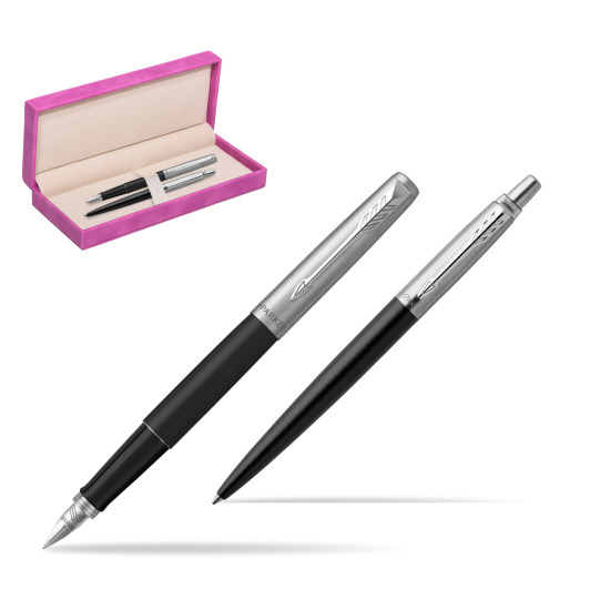 Parker Jotter Bond Street Black CT Pen Penna Stilografica + Penna Pen in a Gift Box in suede box fuchsia