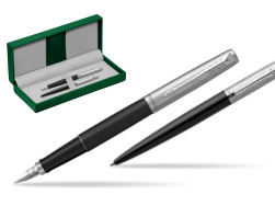 Parker Jotter Bond Street Black CT Stylo-plume + Stylo-bille in a Gift Box in the green leather box
