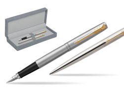 Parker Jotter Stainless Steel Chrome Color Trim  GT Pen Penna Stilografica + Penna Pen in a Gift Box in suede box grey