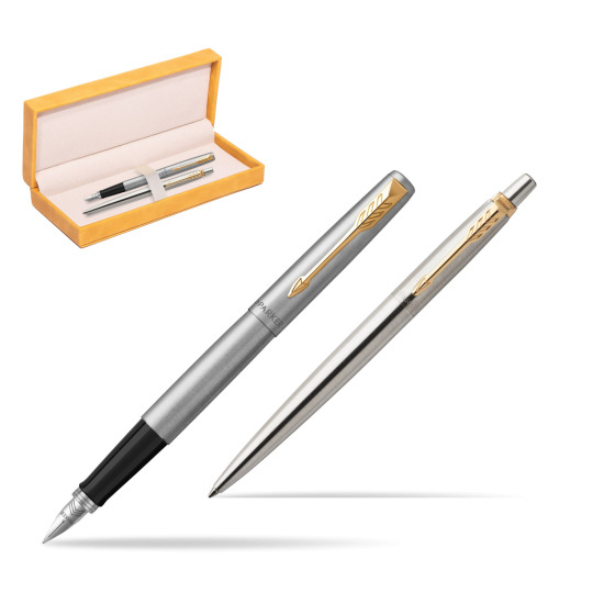 Parker Jotter Stainless Steel Chrome Color Trim  GT Pen Penna Stilografica + Penna Pen in a Gift Box in suede box yellow