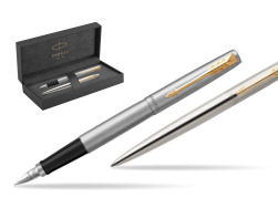 Parker Jotter Stainless Steel Chrome Color Trim  GT Pen Penna Stilografica + Penna Pen in a Gift Box in original Parker Prestige box