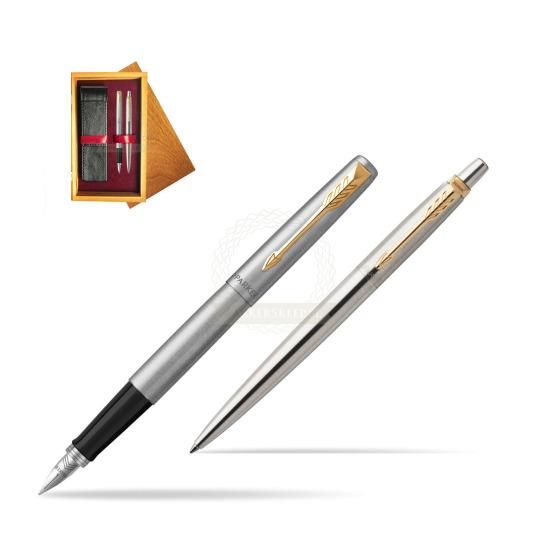 Parker Jotter Stainless Steel Chrome Color Trim  GT Pen Penna Stilografica + Penna Pen in a Gift Box in double wooden box Honey Double Maroon