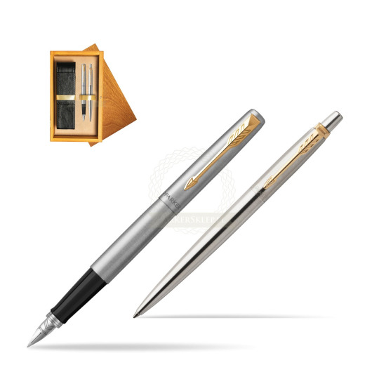 Parker Jotter Stainless Steel Chrome Color Trim  GT Pen Penna Stilografica + Penna Pen in a Gift Box in double wooden box Honey Double Ecru