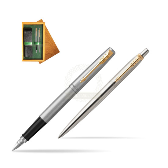 Parker Jotter Stainless Steel Chrome Color Trim  GT Pen Penna Stilografica + Penna Pen in a Gift Box in double wooden box Honey Green