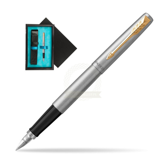 Parker Jotter Stainless Steel GT Penna Stilografica in single wooden box Black Single Turquoise