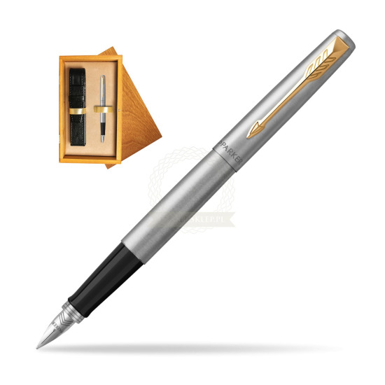 Parker Jotter Stainless Steel GT Penna Stilografica in single wooden box Honey Single Ecru