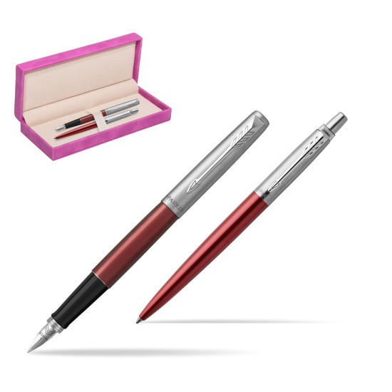 Parker Jotter Kensington Red CT Pen Penna Stilografica + Penna Pen in a Gift Box in suede box fuchsia