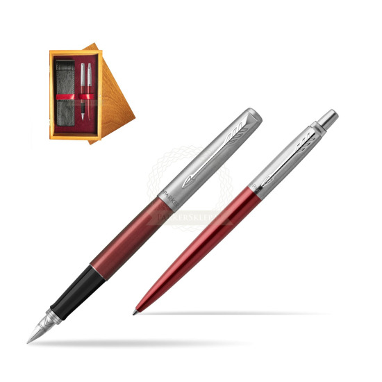 Parker Jotter Kensington Red CT Pen Penna Stilografica + Penna Pen in a Gift Box in double wooden box Honey Double Maroon