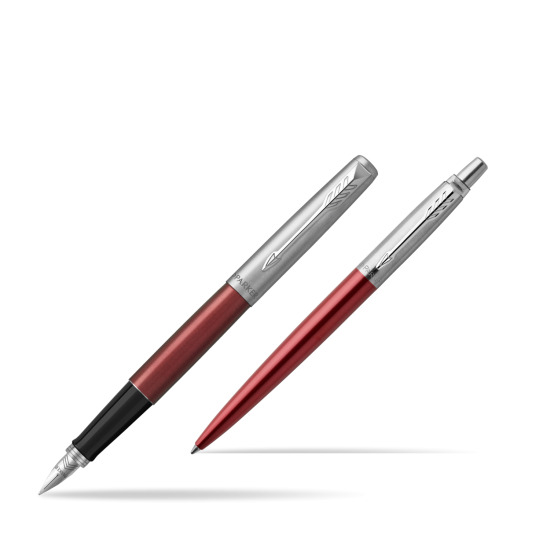 Parker Jotter Kensington Red CT Fountain Pen + Ballpoint Pen in a Gift Box