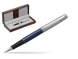 Parker Jotter Royal Blue Fountain Pen in the brown leather box