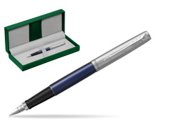 Parker Jotter Royal Blue Fountain Pen in the green leather box