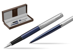 Parker Jotter Royal Blue CT Stylo-plume + Stylo-bille in a Gift Box in the brown leather box