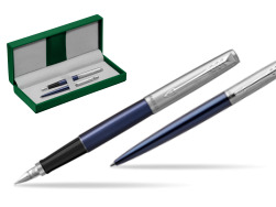 Parker Jotter Royal Blue CT Stylo-plume + Stylo-bille in a Gift Box in the green leather box