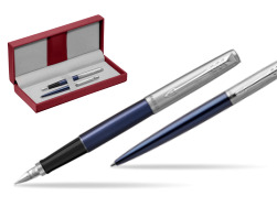 Parker Jotter Royal Blue CT Stylo-plume + Stylo-bille in a Gift Box in the red leather box