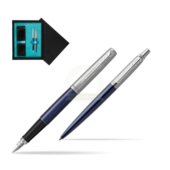 Parker Jotter Royal Blue CT Fountain Pen + Ballpoint Pen in a Gift Box in double wooden box Black Double Turquoise