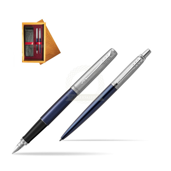 Parker Jotter Royal Blue CT Fountain Pen + Ballpoint Pen in a Gift Box in double wooden box Honey Double Maroon