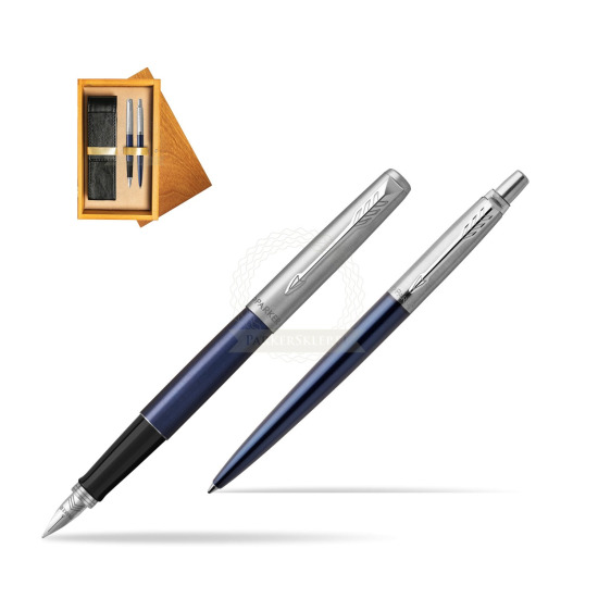 Parker Jotter Royal Blue CT Fountain Pen + Ballpoint Pen in a Gift Box in double wooden box Honey Double Ecru