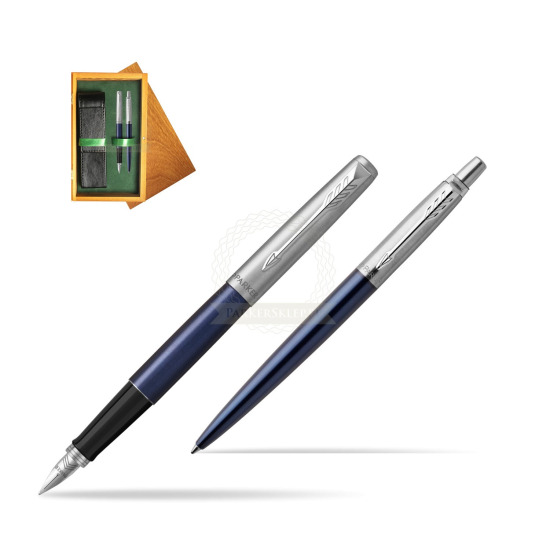 Parker Jotter Royal Blue CT Fountain Pen + Ballpoint Pen in a Gift Box in double wooden box Honey Green