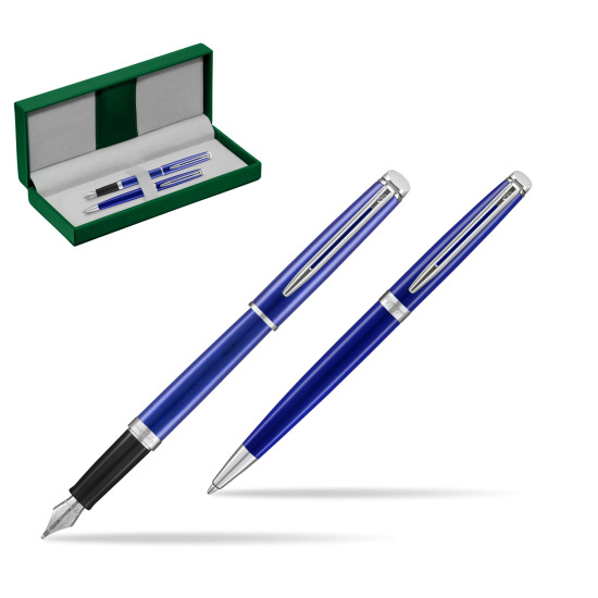 Waterman Stylo-plume + Stylo à bille Hémisphère 2018 Bright Blue CT in the green leather box