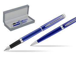 Waterman Penna Stilografica + Penna a Sfera Hémisphère 2018 Bright Blue CT in suede box grey