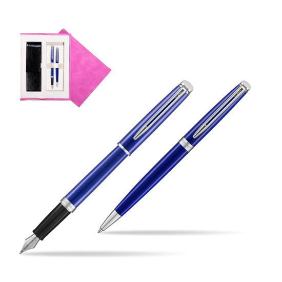 Waterman Penna Stilografica + Penna a Sfera Hémisphère 2018 Bright Blue CT in suede box fuchsia