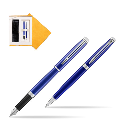 Waterman Penna Stilografica + Penna a Sfera Hémisphère 2018 Bright Blue CT in suede box yellow