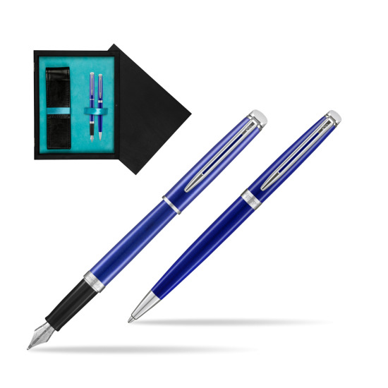 Waterman Penna Stilografica + Penna a Sfera Hémisphère 2018 Bright Blue CT in double wooden box Black Double Turquoise