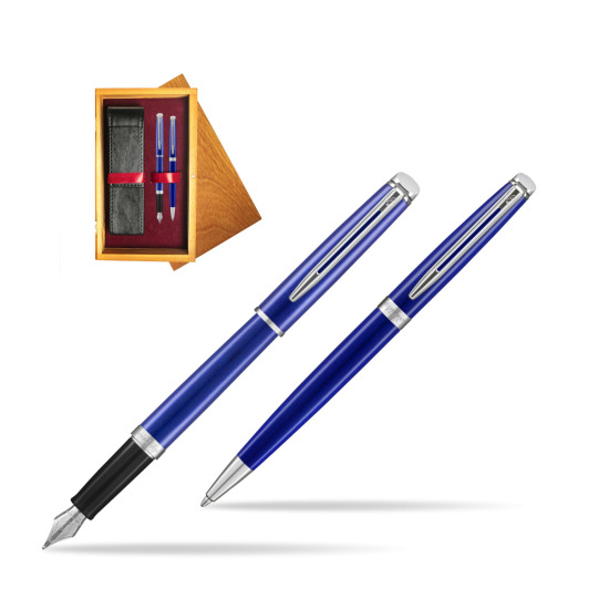 Waterman Penna Stilografica + Penna a Sfera Hémisphère 2018 Bright Blue CT in double wooden box Honey Double Maroon