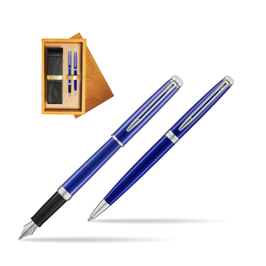Waterman Penna Stilografica + Penna a Sfera Hémisphère 2018 Bright Blue CT in double wooden box Honey Double Ecru